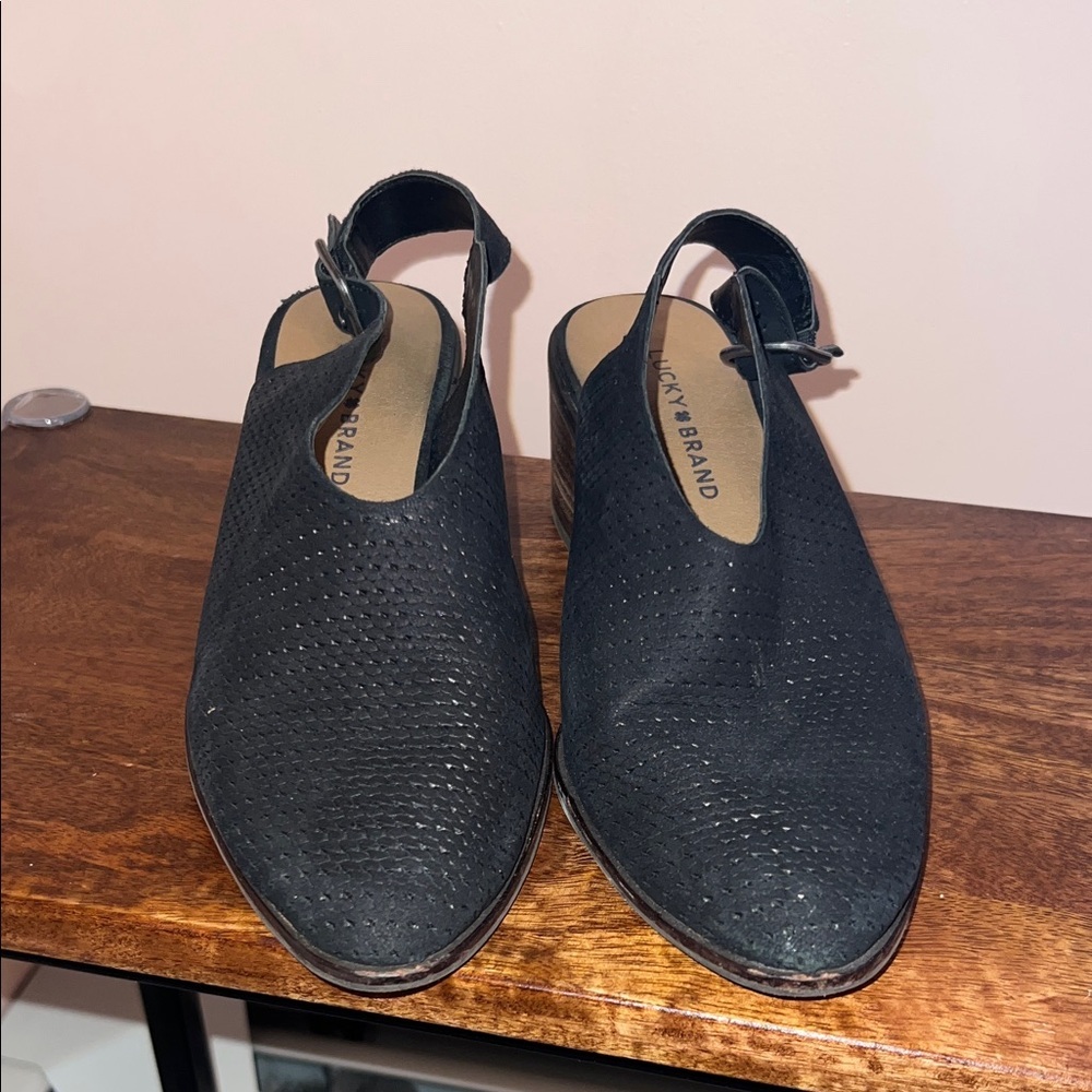 Lucky Brand Black Perforated Mules